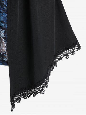 Plus Size Asymmetric Floral Print Faux Twinset Tee
