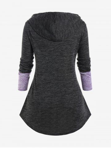 Plus Size Drawstring Hooded Space Dye Long Sleeves T-shirt