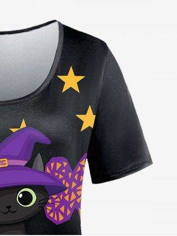 Plus Size Pumpkin Cat Print Halloween Tee
