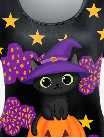 Plus Size Pumpkin Cat Print Halloween Tee