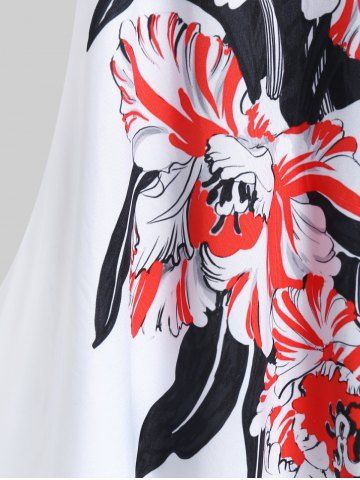 Plus Size Floral Print Colorblock Cold Shoulder Tee