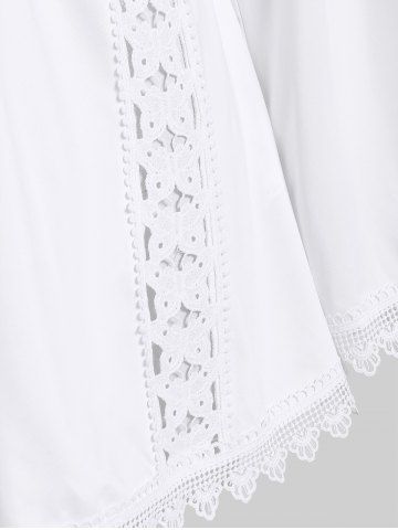 Plus Size Lace Trim Hollow Out Cinched Flare Sleeves T-shirt