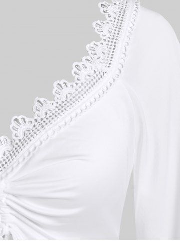Plus Size Lace Trim Hollow Out Cinched Flare Sleeves T-shirt