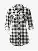 Plus Size Roll Up Sleeve Double Pocket Checked Shirt -  