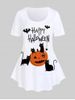 T-shirt D'Halloween à Imprimé Graphique Chat et Citrouille Grande Taille - Blanc 
