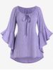 Plus Size Flare Sleeves High Low Solid T-shirt -  