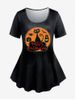 T-shirt D'Halloween Graphique à Imprimé Chat Citrouille - Noir 