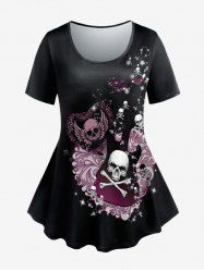 T-shirt Gothique à Imprimé Crâne à Manches Courtes - Noir L | US 12