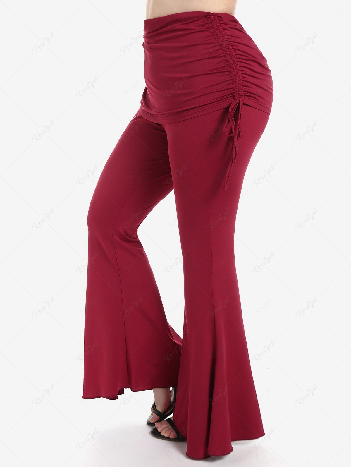 Store Plus Size High Waist Cinched Skirted Bell Bottom Pants  