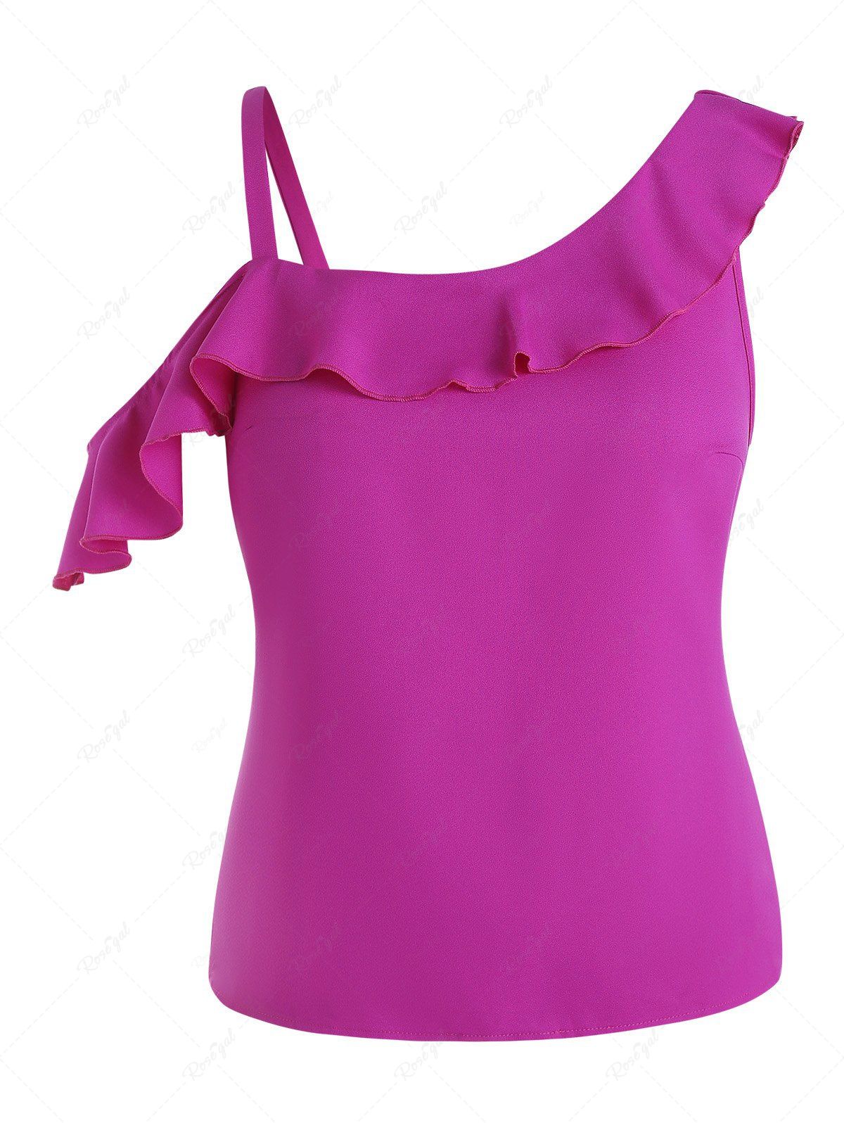 Store Plus Size Solid Color Flounce Skew Neck Summer Casual Blouse  