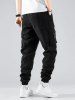 Letter Printed Buckle Strap Multi-pocket Cargo Pants -  