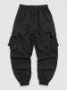 Letter Printed Buckle Strap Multi-pocket Cargo Pants -  