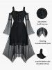 Halloween Witch Costume Bell Sleeve Lace-up Dress -  
