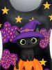 T-shirt D'Halloween à Imprimé Chat Citrouille de Grande Taille - Noir 1x | US 14-16