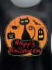 Cat Pumpkin Print Halloween Graphic Tee -  