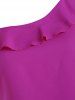 Plus Size Solid Color Flounce Skew Neck Summer Casual Blouse -  