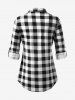 Plus Size Roll Up Sleeve Double Pocket Checked Shirt -  