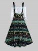 Robe Haute Basse Géométrique à Imprimé Tribal à Epaule Dénudée à Lacets - Noir XL
