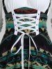 Robe Haute Basse Géométrique à Imprimé Tribal à Epaule Dénudée à Lacets - Noir XL