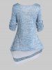 Colorblock Space Dye Print Asymmetric Cowl Collar Lace Ruffled T Shirt -  
