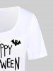 T-shirt D'Halloween à Imprimé Graphique Chat et Citrouille Grande Taille - Blanc 