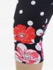 Plus Size Polka Dot Floral Print Capri Leggings -  