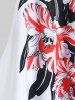 T-shirt à Imprimé Fleuri en Blocs de Couleurs à Epaule Ouverte de Grande Taille - Noir 5x | US 30-32