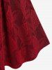 T-shirt Tunique Motif de Feuille de Grande Taille à Manches Longues à Lacets - Rouge 4X | US 26-28