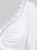 Plus Size Lace Trim Hollow Out Cinched Flare Sleeves T-shirt -  