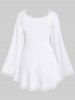 Plus Size Lace Trim Hollow Out Cinched Flare Sleeves T-shirt -  