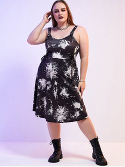 Plus Size Colorblock Lace Up Backless Buckles Sleeveless Gothic Midi Dress - BLACK - 2X | US 18-20