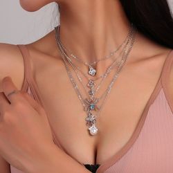 5Pcs Heart Key Flower Spider Chains Pendant Necklaces - SILVER