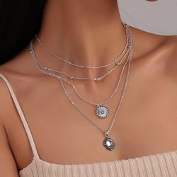 Multi Layered Chains Drop Pendant Necklace - SILVER