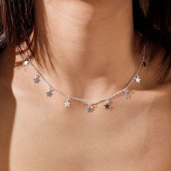 Alloy Stars Chain Pendant Choker Necklace - SILVER