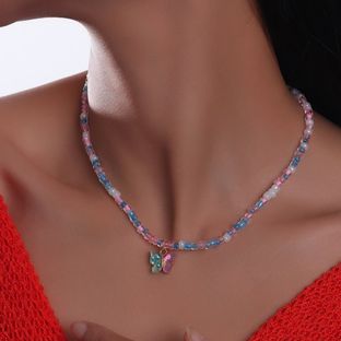 Colorful Beads Butterfly Pendant Choker Necklace