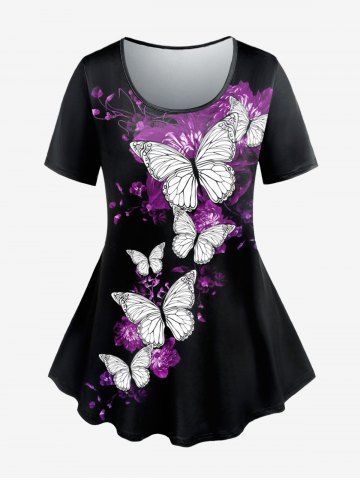 T-shirt à Imprimé Papillon à Manches Courtes Grande Taille - PURPLE - L | US 12