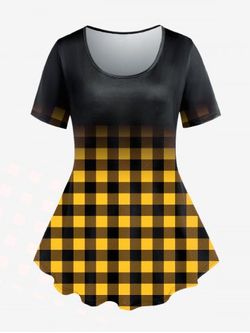 Plus Size Ombre Color Plaid Tee - YELLOW - 5X | US 30-32