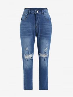 Plus Size Ripped Cat's Whiskers High Rise Jeans - LIGHT BLUE - 4XL