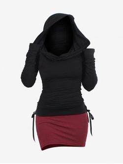 Plus Size Colorblock Bodycon Hoodie Dress - BLACK - 1X | US 14-16