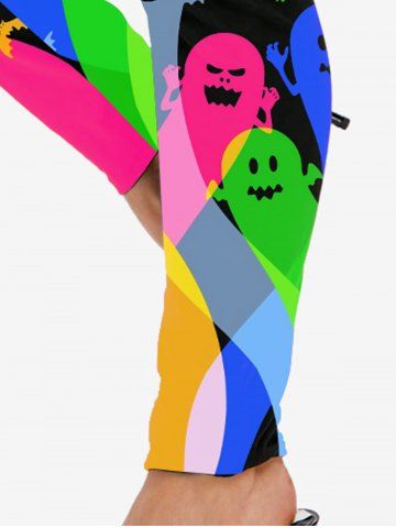 Plus Size Cartoon Ghosts Bats Printed Halloween Skinny Leggings