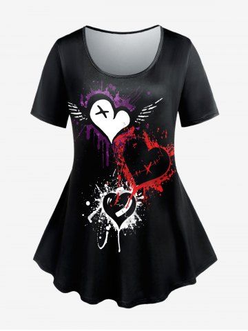 Gothic Short Sleeve Broken Hearts Print T-shirt - BLACK - 5X | US 30-32