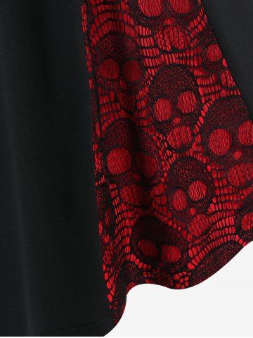 Plus Size Skull Fishnet Panel Ruched Crisscross O-Ring Buckle Dress