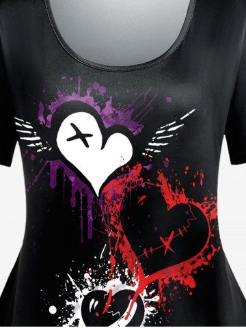 Gothic Short Sleeve Broken Hearts Print T-shirt