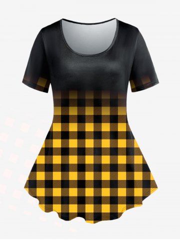 Plus Size Ombre Color Plaid Tee - YELLOW - M | US 10