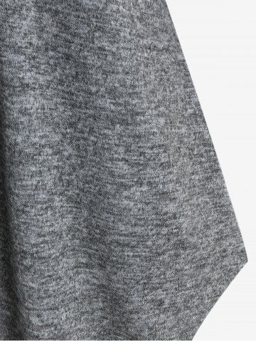 Plus Size Hooded Drawstring Cable Knit Mixed Media Top