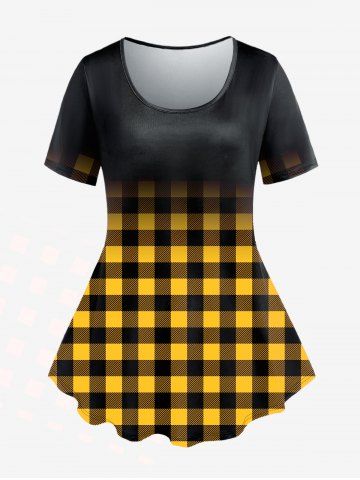Plus Size Ombre Color Plaid Tee - YELLOW - 2X | US 18-20