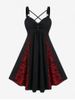 Skull Lace Panel Ruched Crisscross Godet Hem A Line Gothic Dress -  