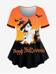 T-shirt D'Halloween à Imprimé Chauve-souris et Sorcière de Grande Taille - Orange Foncé 1x | US 14-16