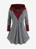 Plus Size Hooded Drawstring Cable Knit Mixed Media Top -  