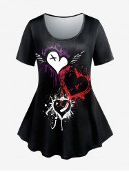 T-shirt à Imprimé Gothique Cœur à Manches Courtes - Noir 4X | US 26-28